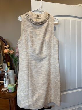 Lilly Pulitzer Cream Pearl-Trim Sleeveless Shift Dress